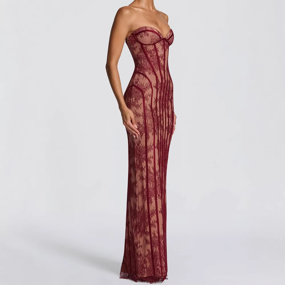 Female Formal Wear - Strapless Bodycon Maxi Dress for Women