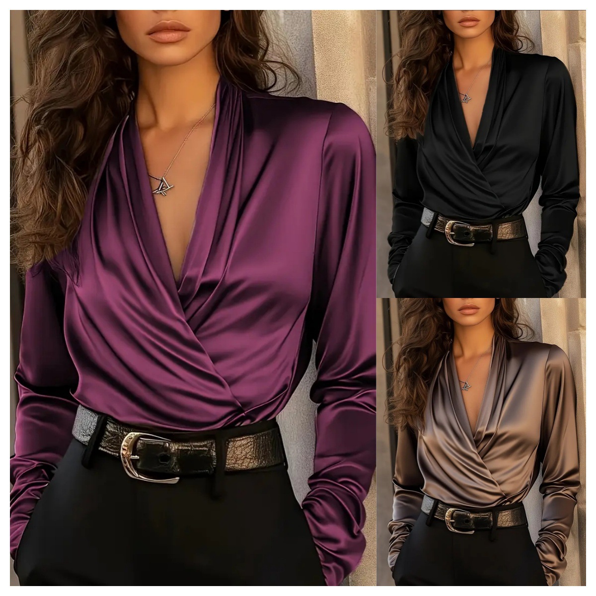 Women's Satin Wrap V Neck Long - огляд і ціна Women Formal Blouses For Evening Wear