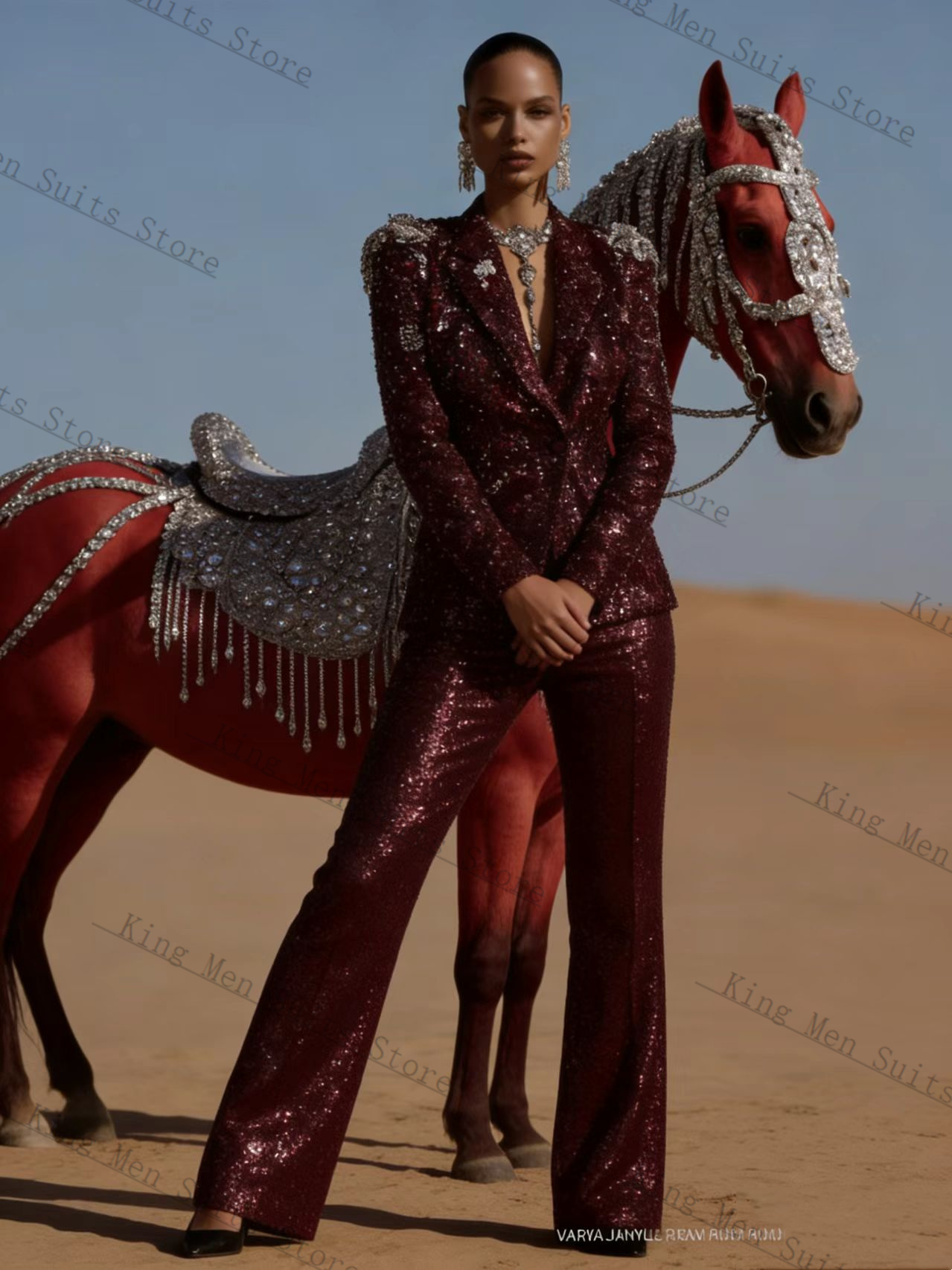 Burgundy Shiny Women Suit Set  - огляд і ціна Women'S Formal Wear Wedding Guest