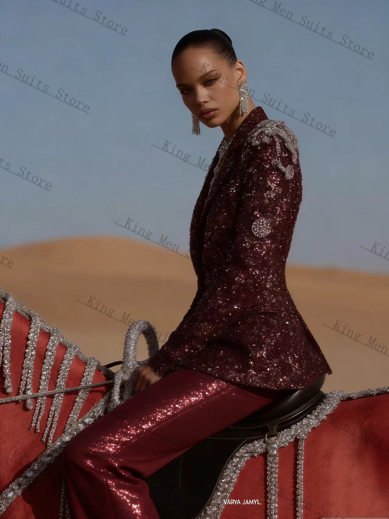 Burgundy Shiny Women Suit Set  - огляд і ціна Women'S Formal Wear Wedding Guest