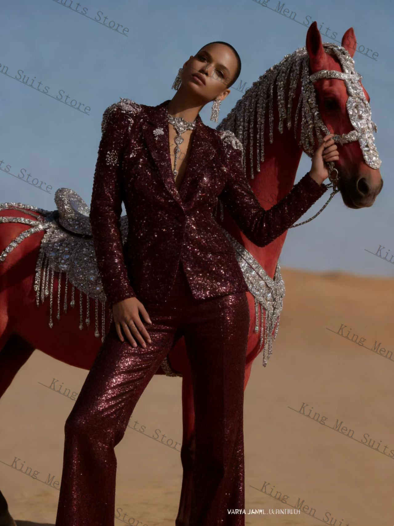 Burgundy Shiny Women Suit Set  - огляд і ціна Women'S Formal Wear Wedding Guest