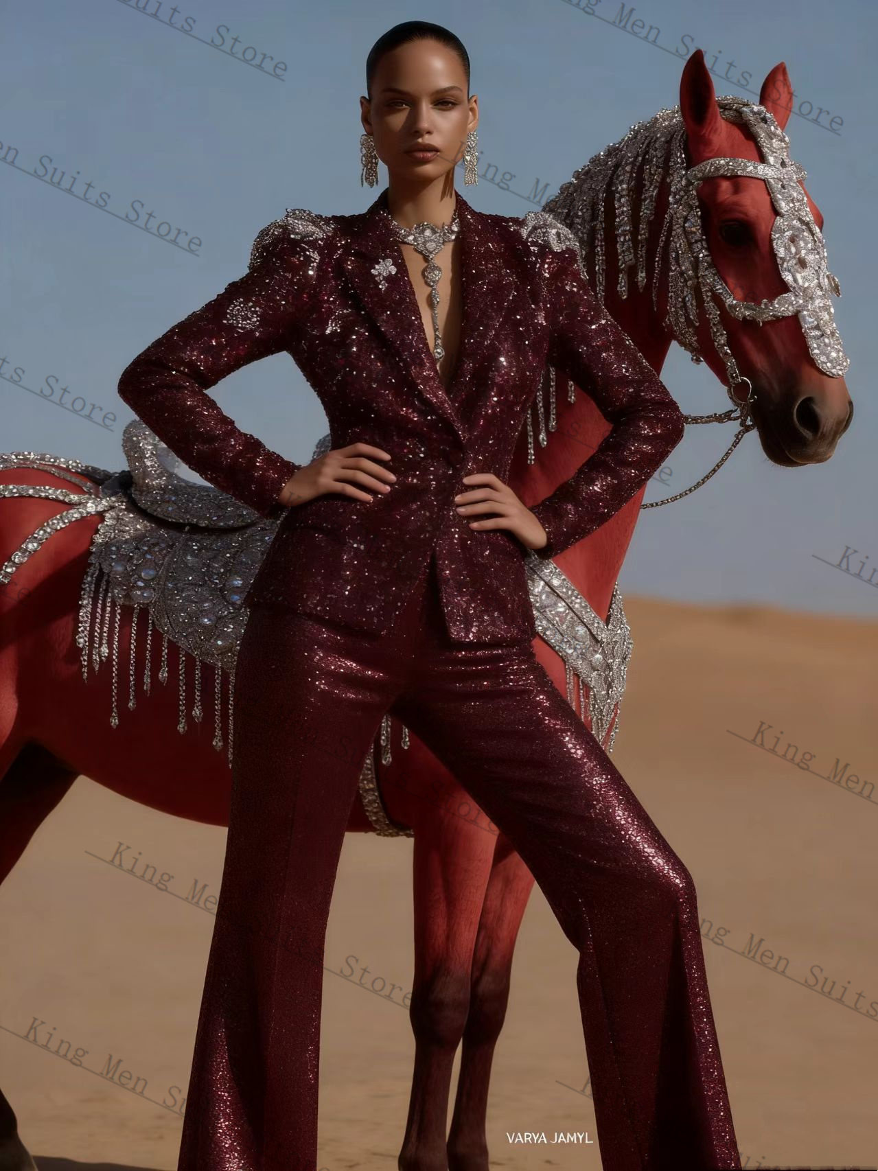 Burgundy Shiny Women Suit Set  - огляд і ціна Women'S Formal Wear Wedding Guest