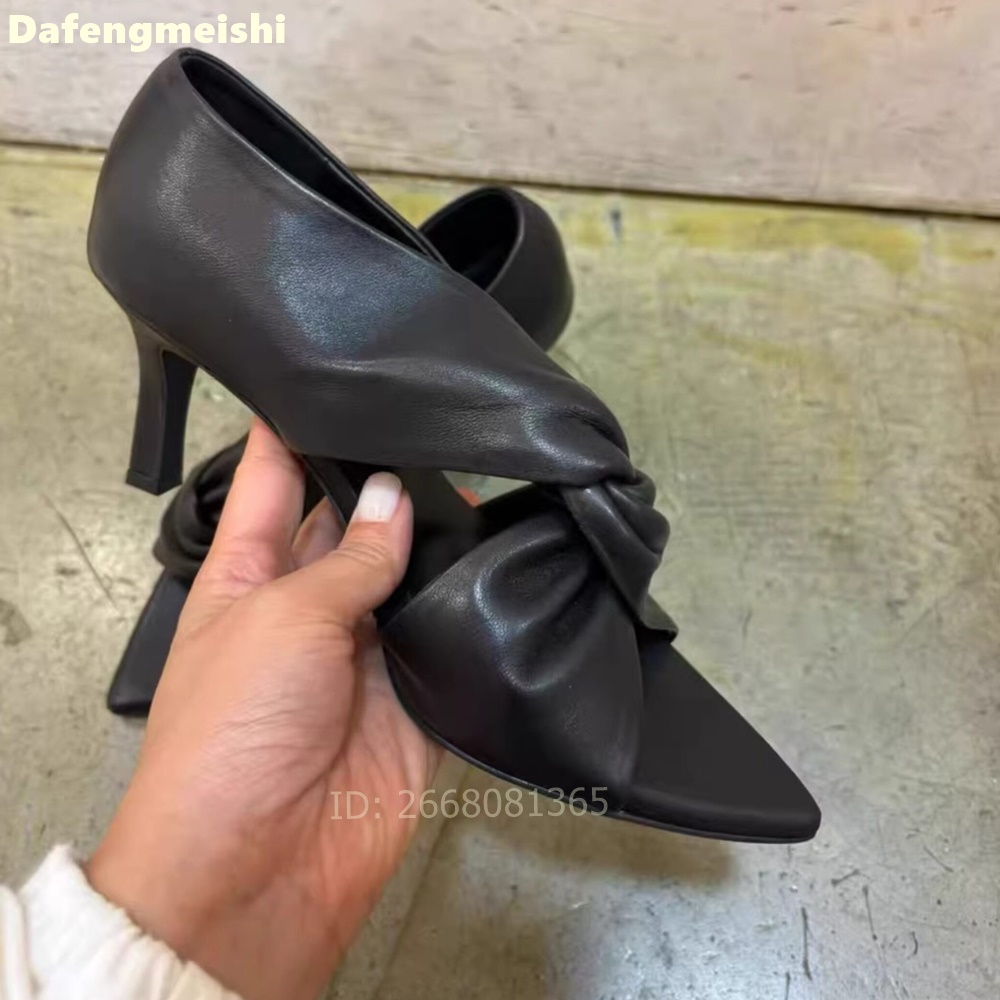 Women Black Leather Twisted Kn - огляд і ціна Kitten Heel Women