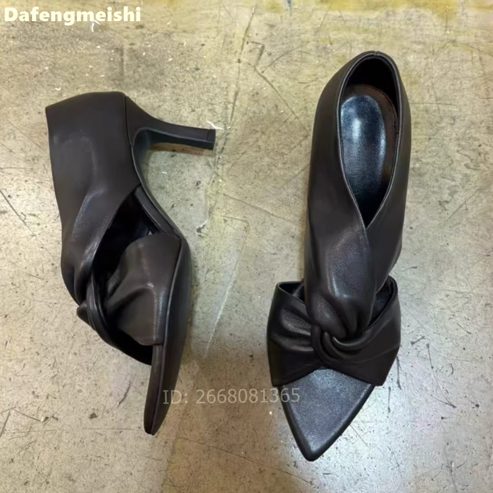Women Black Leather Twisted Kn - огляд і ціна Kitten Heel Women