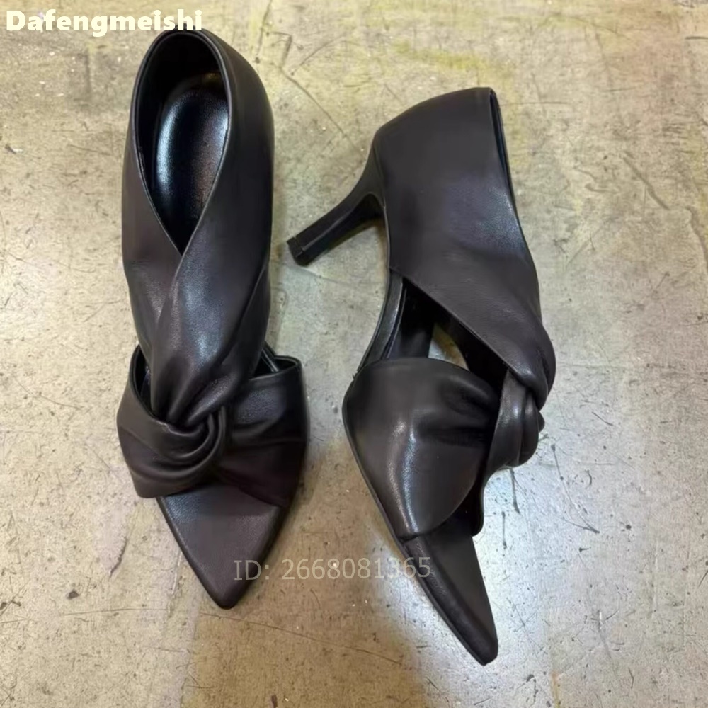 Women Black Leather Twisted Kn - огляд і ціна Kitten Heel Women