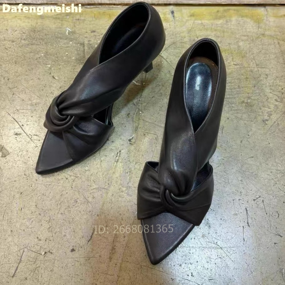 Women Black Leather Twisted Kn - огляд і ціна Kitten Heel Women