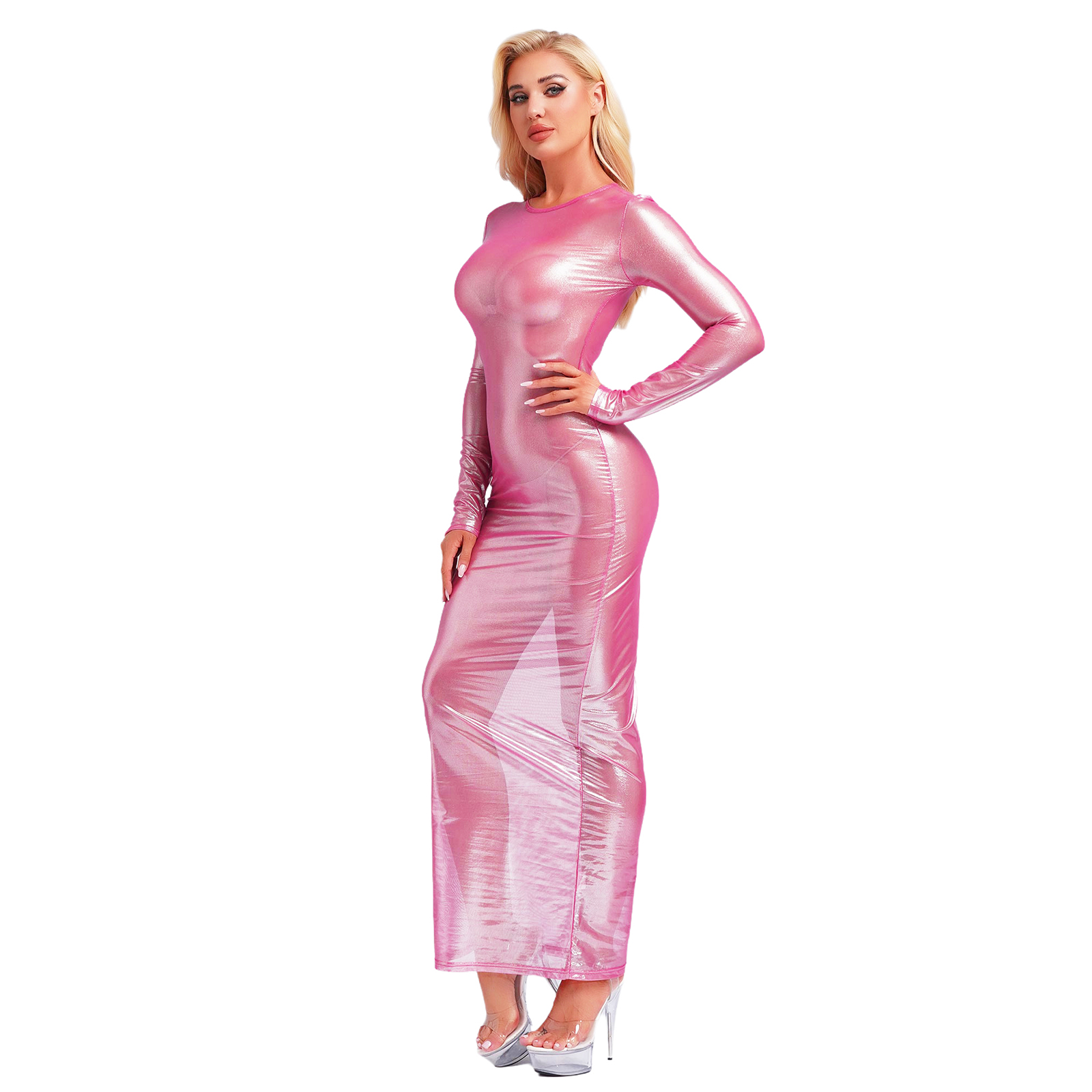 Womens Shiny Metallic Sheer Lo - огляд і ціна Formal Wear Gowns For Women