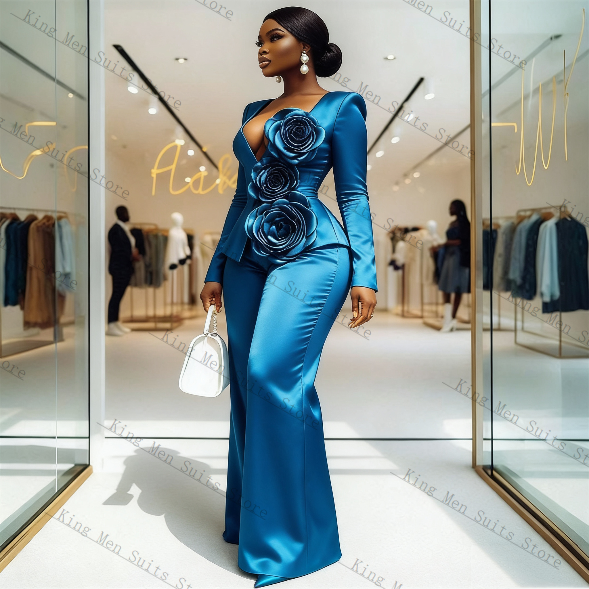 Blue Satin Women Suit Set 2 Pc - огляд і ціна Women'S Formal Wear Wedding Guest