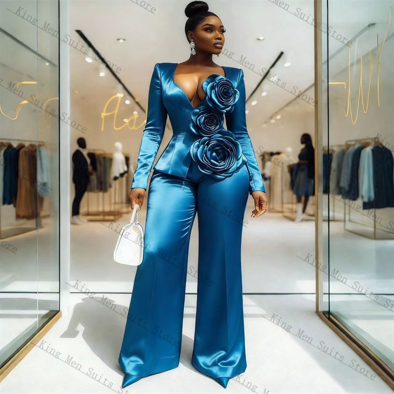 Blue Satin Women Suit Set 2 Pc - огляд і ціна Women'S Formal Wear Wedding Guest
