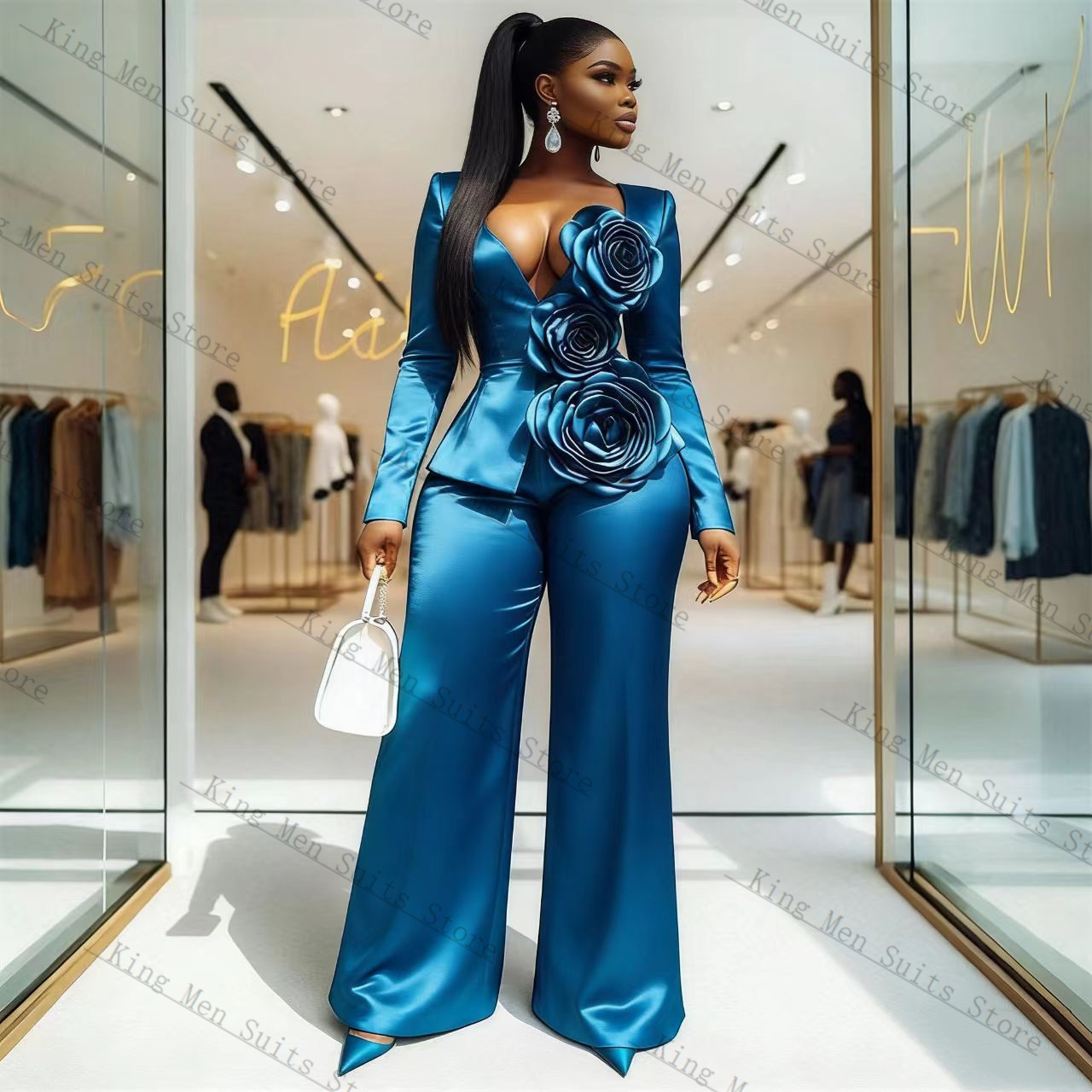 Blue Satin Women Suit Set 2 Pc - огляд і ціна Women'S Formal Wear Wedding Guest