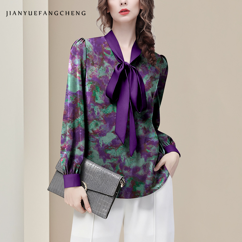 Purple Floral Elegant Satin Bl - огляд і ціна Women Formal Blouses For Evening Wear